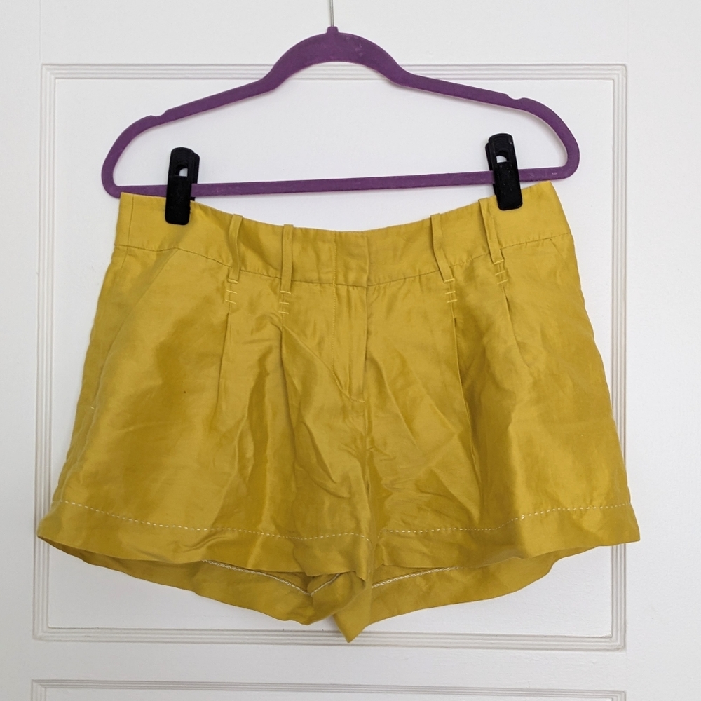 Anthropologie Silk + Linen Yellow Pleated Short